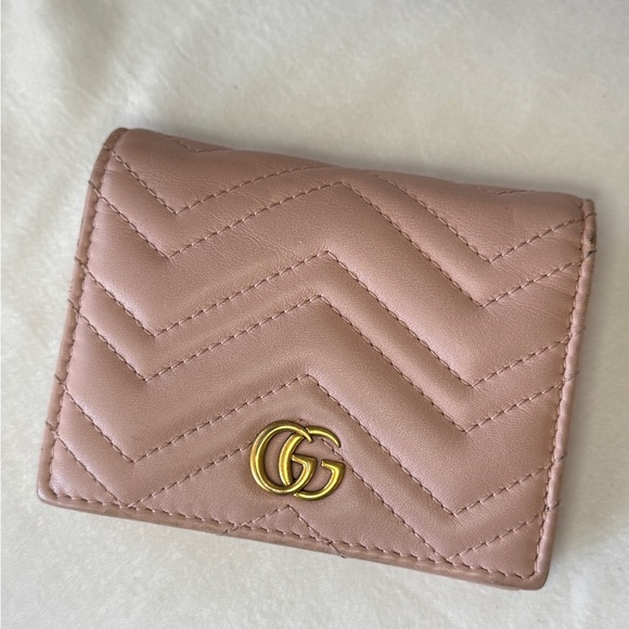 Gucci GG Marmont Pink Quilted Leather Bifold Wallet/ Card Case - Picture 2 of 13